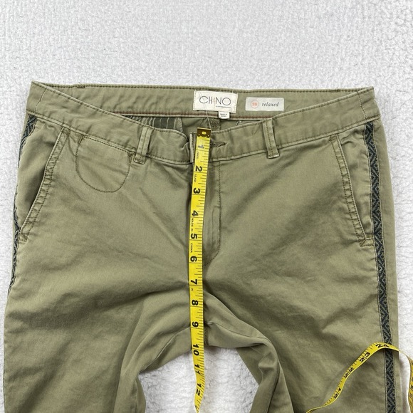Chino Anthropology Pants Womens 28 Relaxed Green Embroidered Side Stripes Boho - Picture 5 of 9